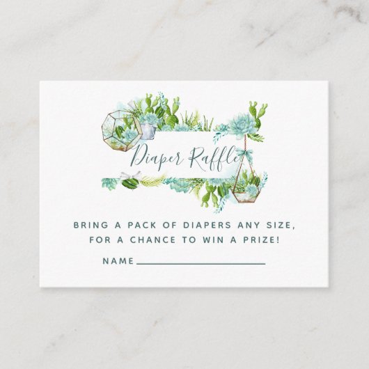 水色多肉乳児シャワーおむつラッフル エンクロージャーカード (正面)