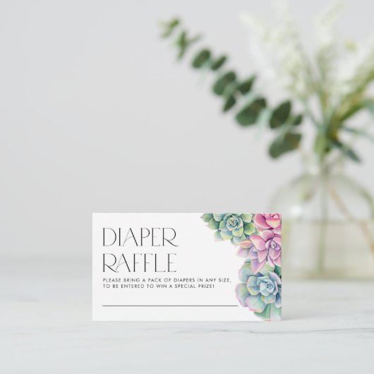 水色多肉乳児シャワーおむつラッフル エンクロージャーカード (スタンド正面)
