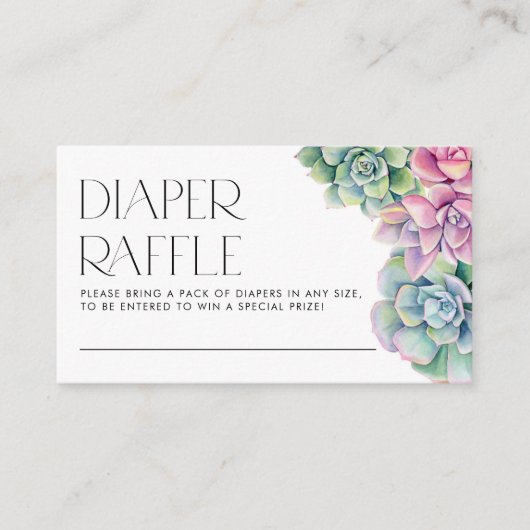 水色多肉乳児シャワーおむつラッフル エンクロージャーカード (正面)