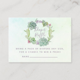 水色多肉乳児シャワーおむつラッフル エンクロージャーカード