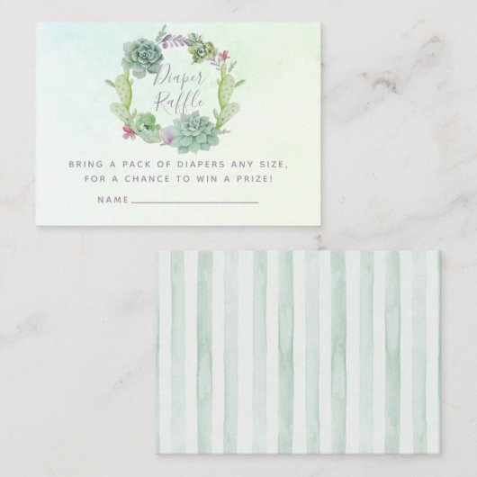 水色多肉乳児シャワーおむつラッフル エンクロージャーカード (正面/裏面)