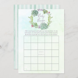 水色多肉乳児シャワーベビービンゴ 招待状