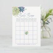 水色多肉乳児シャワーベビービンゴ 招待状 (スタンド正面)