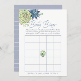水色多肉乳児シャワーベビービンゴ 招待状
