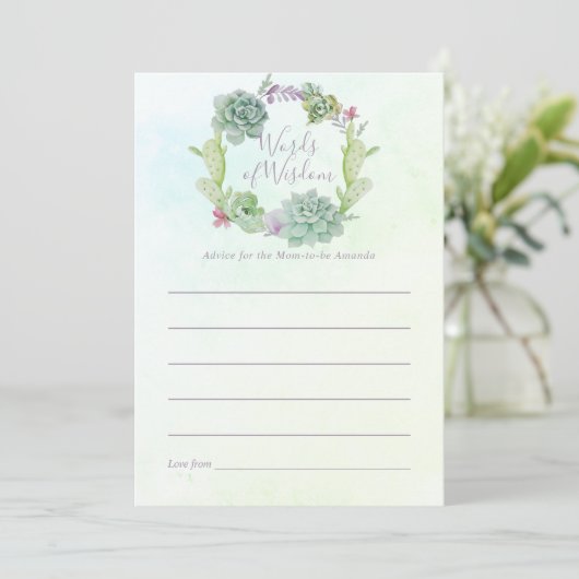 水色多肉乳児シャワーママアドバイス アドバイスカード (スタンド正面)