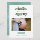 水色多肉乳類写真妊娠の発表 案内状 (正面/裏面)