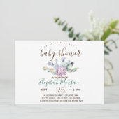 水色多肉性サボテンのドット赤ちゃんシャワー 招待状 (スタンド正面)