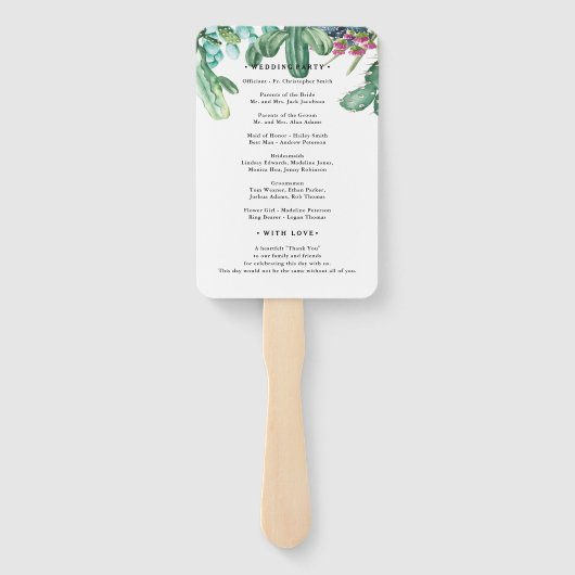 水色多肉性サボテンフローラ結婚式 プログラム ハンドファン (裏面)