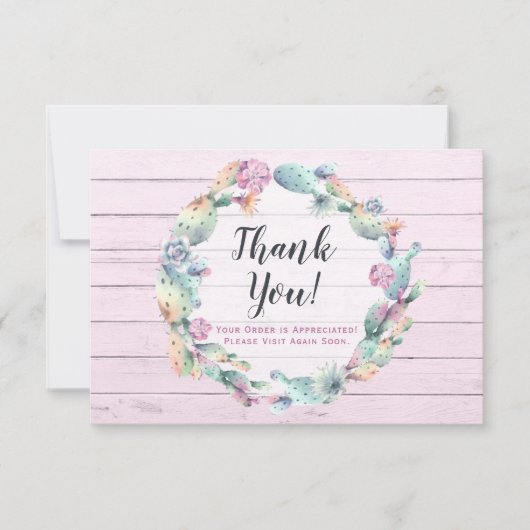水色多肉性サボテン素朴サンキューカード 招待状 (正面)