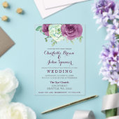 水色多肉性プラムバラ結婚ズ アクリル招待状 (インサイチュ (ウェディング))
