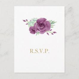 水色多肉性プラムバラ結婚式rsvp インビテーションポストカード