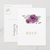 水色多肉性プラムバラ結婚式rsvp インビテーションポストカード (正面/裏面)
