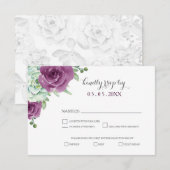 水色多肉性プラムバラ結婚式rsvp 出欠カード (正面/裏面)