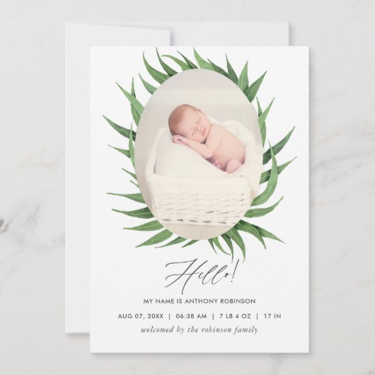 水色多肉性出産発表フォトカード 案内状 (正面)