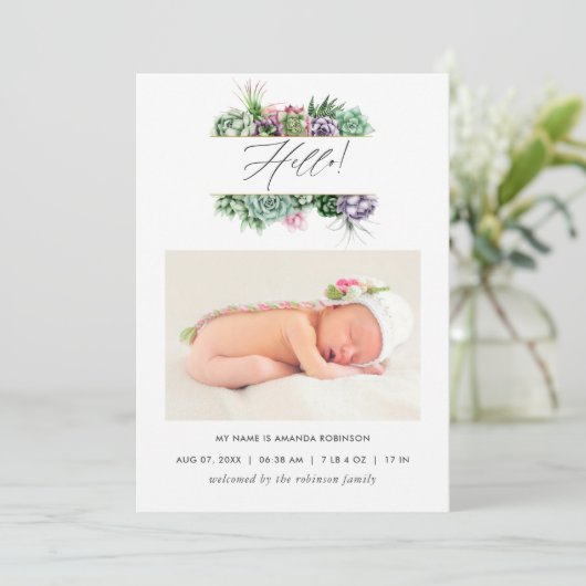 水色多肉性出産発表フォトカード 案内状 (スタンド正面)