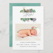 水色多肉性出産発表フォトカード 案内状 (正面/裏面)