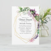 水色多肉性幾何学仮想ベビーシャワー 招待状 (スタンド正面)