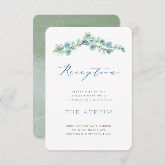 水色多肉性庭園の結婚式披露宴カード 招待状 (正面/裏面)