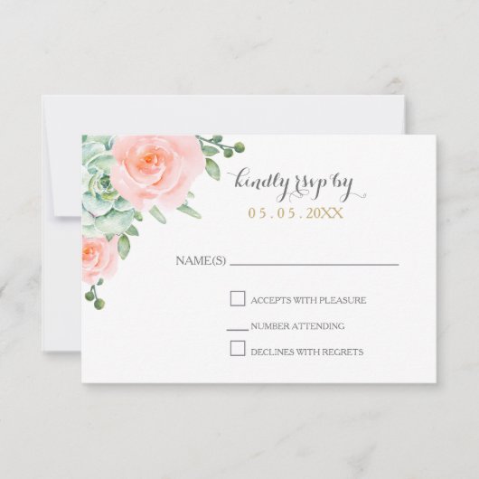 水色多肉性赤面フローラエレガントな結婚式 出欠カード (正面)