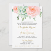 水色多肉性赤面フローラエレガントな結婚式 招待状 (正面)