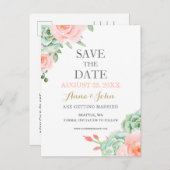 水色多肉性赤面フローラエレガントな結婚式 案内ポストカード (正面/裏面)