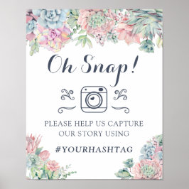 水色多肉植物サボテンの緑のハッシュタグの記号 ポスター