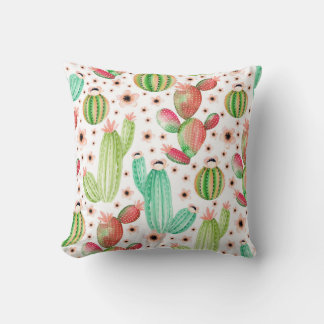 水色多肉植物、サボテンのシームレスなパターン。 クッション