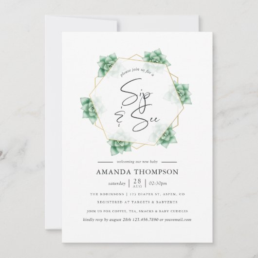 水色多肉汁幾何Sipと参照 招待状 (正面)