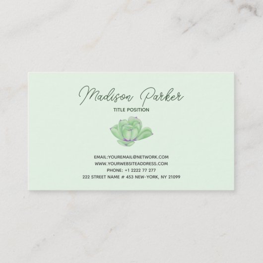 水色多肉質サボテン 名刺 (裏面)