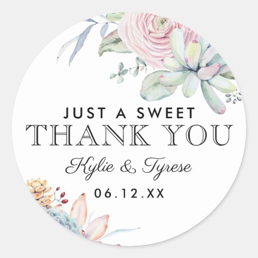 水色多肉質フローラヴィンテージウェディングの好意 ラウンドシール (正面)