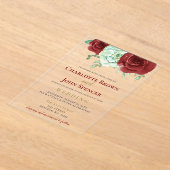 水色多肉質ブルゴーニュ金ゴールド結婚フローラ アクリル招待状 (レイダウン)