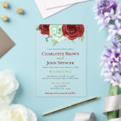 水色多肉質ブルゴーニュ金ゴールド結婚フローラ アクリル招待状 (インサイチュ (ウェディング))