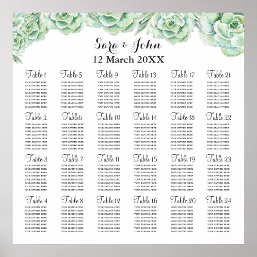 水色多肉質結婚シーティングプラン ポスター (正面)