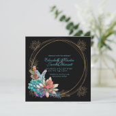 水色多肉質、ティール(緑がかった色)ブラック結婚ズ 招待状 (スタンド正面)