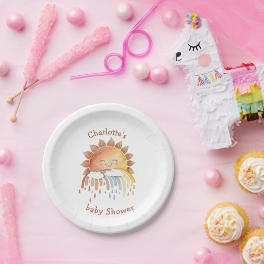 水色幸せイエローサンシャインベビーシャワー ペーパープレート (パーティー)