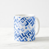 水色幾何学的抽象芸術シームレスパターン コーヒーマグカップ (正面右)