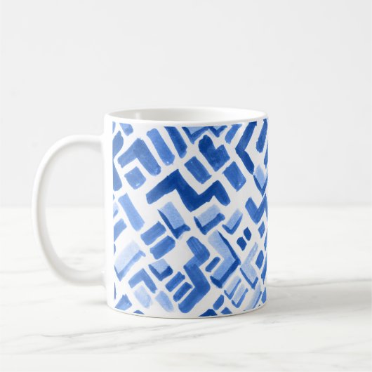 水色幾何学的抽象芸術シームレスパターン コーヒーマグカップ (左)
