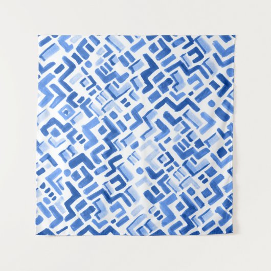 水色幾何学的抽象芸術シームレスパターン タペストリー (正面(横))