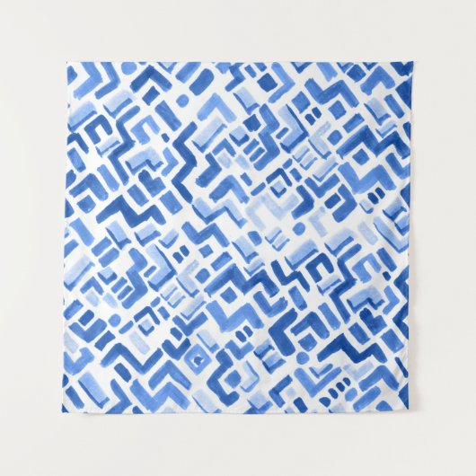 水色幾何学的抽象芸術シームレスパターン タペストリー (正面)