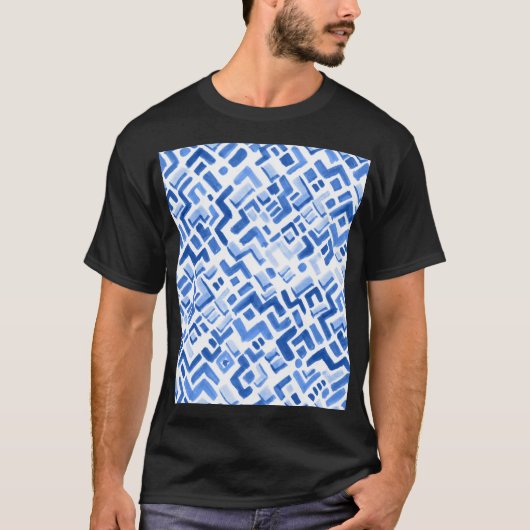 水色幾何学的抽象芸術シームレスパターン Tシャツ (正面)
