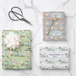 水色建築トラックトラクタクレーン ラッピングペーパーシート