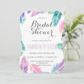 水色彩の鮮やか色の羽ブライダルシャワー 招待状 (スタンド正面)