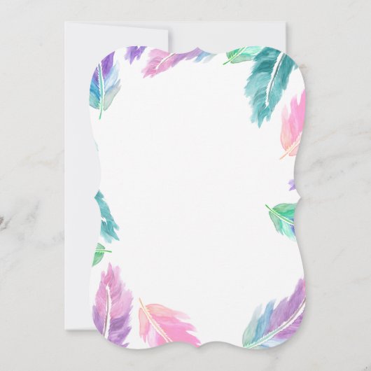 水色彩の鮮やか色の羽 招待状 (裏面)