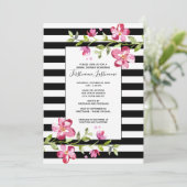 水色彩の鮮やか色の花ストライプブライダルシャワー 招待状 (スタンド正面)