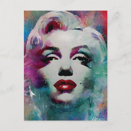 水色彩の鮮やか色サイバーパンク女性の頭 ポストカード (正面)