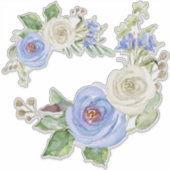 水色彩の鮮やか色スカイブルーとホワイトローズフローラ シール (正面)