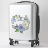 水色彩の鮮やか色スカイブルーとホワイトローズフローラ シール (スーツケース)