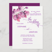 水色彩の鮮やか色パープルフローララン結婚ズ 招待状 (正面/裏面)