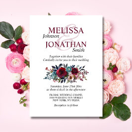 水色彩の鮮やか色フローラブルゴーニュ結婚ー 招待状