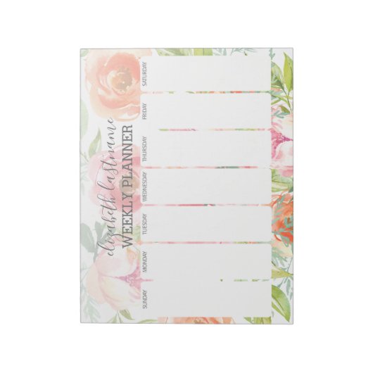 水色彩の鮮やか色フローラルパターンウィークリープランナー ノートパッド (回転)